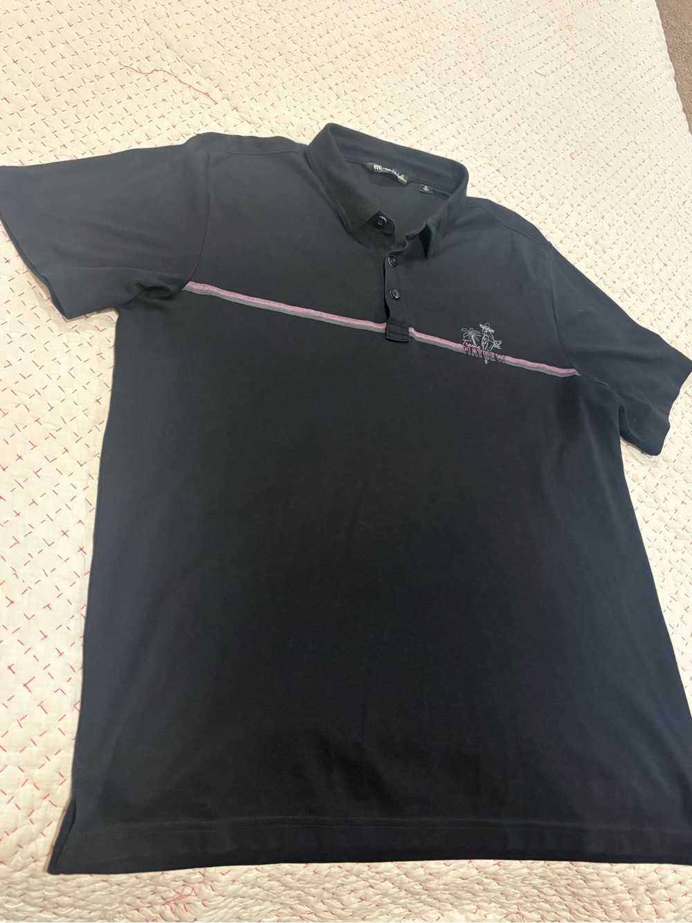 ⚫️⚫️Travis Matthew Polo Shirt with Pink Stripe w/ Parrot Bird Sombrero Margarita
